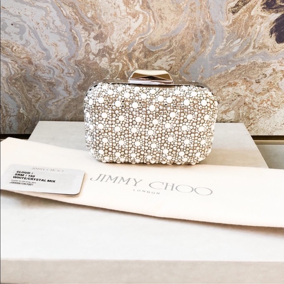 Jimmy Choo Cloud White Suede Crystal Mix Clutch - Picture 2 of 7